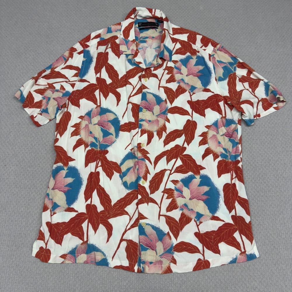 AllSaints Hawaiian Shirt Mens L Relaxed Fit Floral Viscose Beach Luau Casual